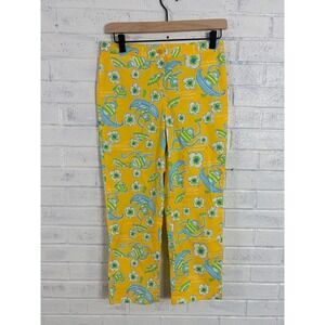 Lilly Pulitzer Les Monkey Capri Pants Womens 2 Yellow Beach Print Resort